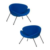 Набор 2 шт Кресло дизайнерское DOBRIN EMILY, синяя ткань AF6, черное основание