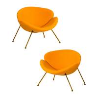 Набор 2 шт Кресло дизайнерское DOBRIN EMILY, желтая ткань AF13, золотое основание