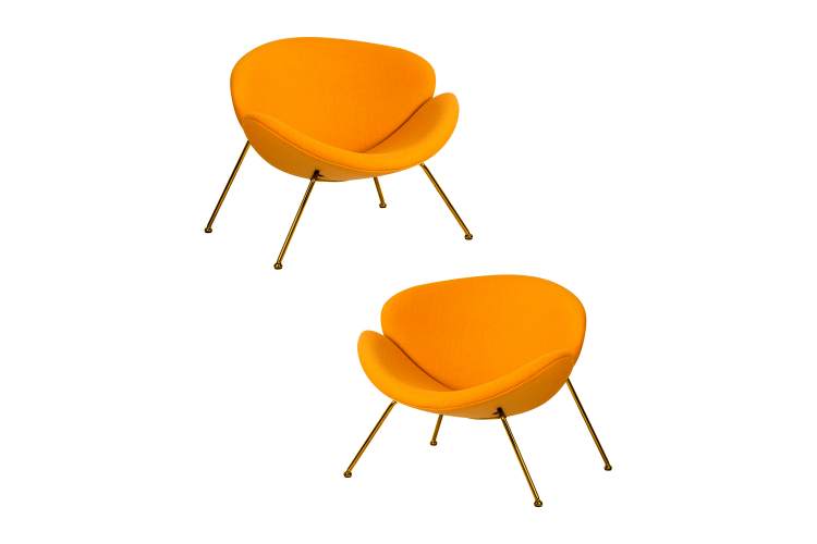 Набор 2 шт Кресло дизайнерское DOBRIN EMILY, желтая ткань AF13, золотое основание