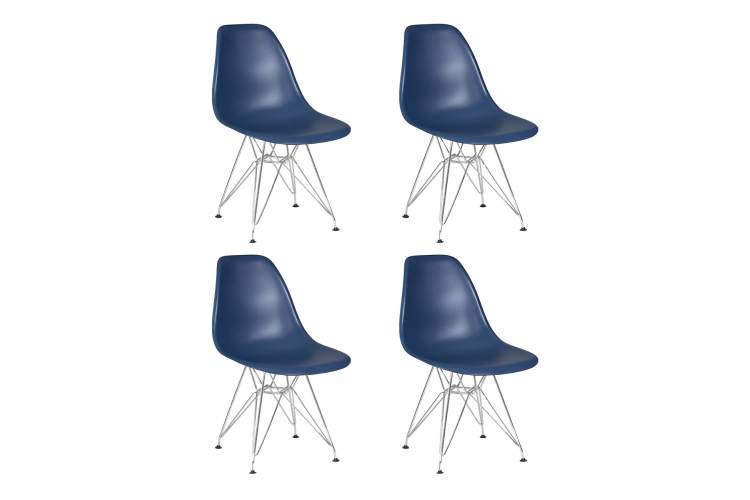 Набор 4 шт Стул обеденный DOBRIN DSR, ножки хром, цвет тёмно-синий (BE-12)