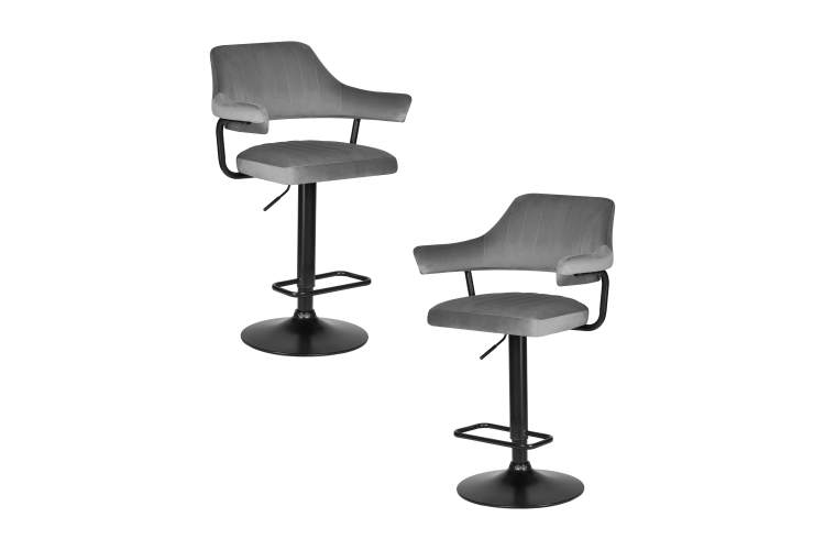 Набор 2 шт Стул барный DOBRIN CHARLY BLACK, серый велюр (MJ9-75)