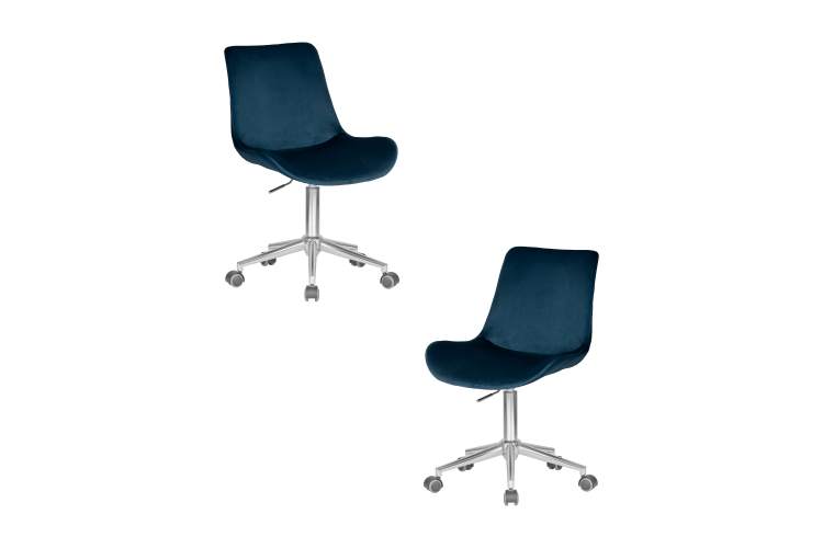 Набор 2 шт Кресло офисное DOBRIN DORA, синий велюр (1922-20), хромированная сталь