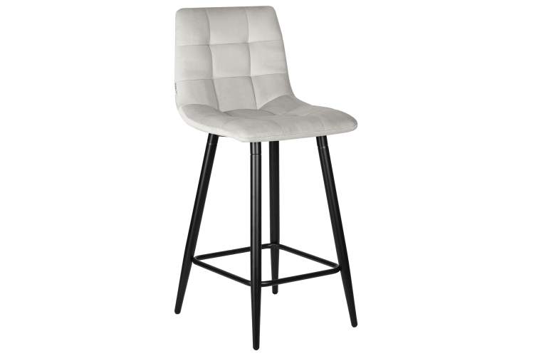 Стул полубарный DOBRIN OLIVIA, черные матовые ножки, светло-серый велюр (108-52)