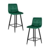 Набор 2 шт Стул полубарный DOBRIN OLIVIA, черные матовые ножки, зелёный велюр (108-64)