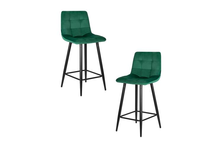 Набор 2 шт Стул полубарный DOBRIN OLIVIA, черные матовые ножки, зелёный велюр (108-64)