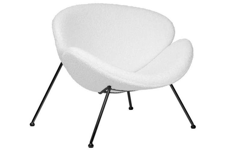 Кресло дизайнерское DOBRIN EMILY, белый (букле) ткань, черное основание