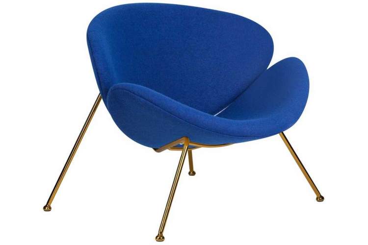 Кресло дизайнерское DOBRIN EMILY, синяя ткань AF6, золотое основание-1