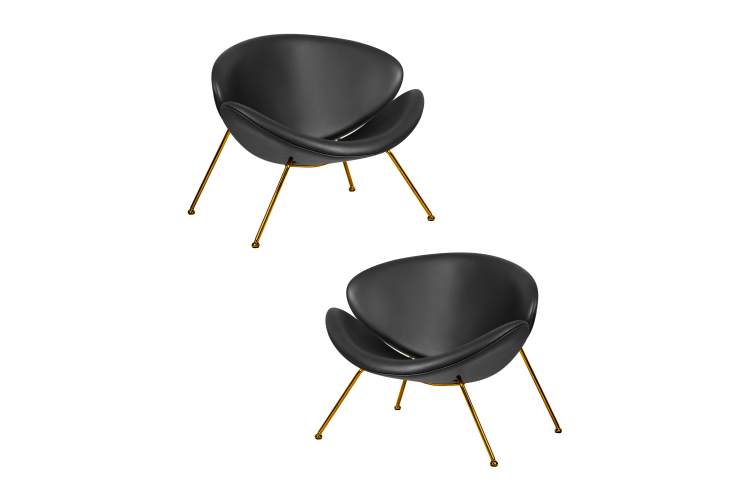 Набор 2 шт Кресло дизайнерское DOBRIN EMILY, черный винил YP16, золотое основания