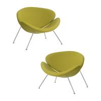 Набор 2 шт Кресло дизайнерское DOBRIN EMILY, светло-зеленая ткань AF3, хромированная сталь