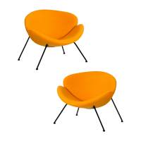 Набор 2 шт Кресло дизайнерское DOBRIN EMILY, желтая ткань AF13, черное основание