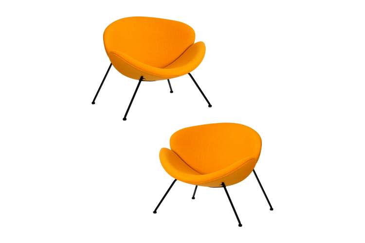 Набор 2 шт Кресло дизайнерское DOBRIN EMILY, желтая ткань AF13, черное основание