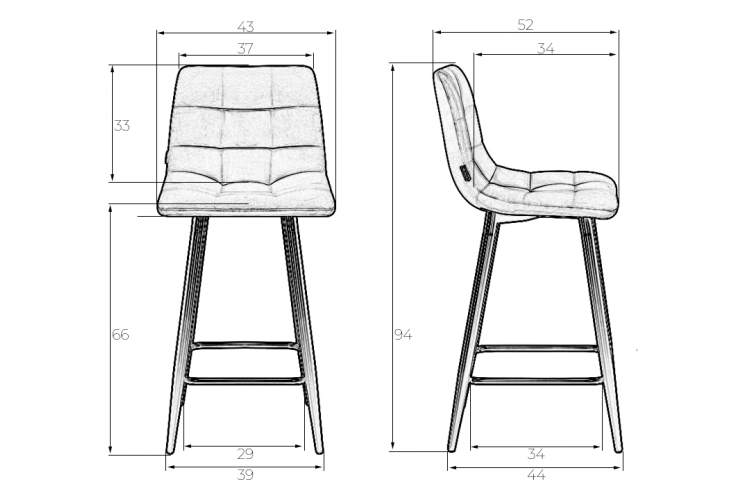 Стул полубарный DOBRIN OLIVIA, черные матовые ножки, черный велюр (108-77)-8