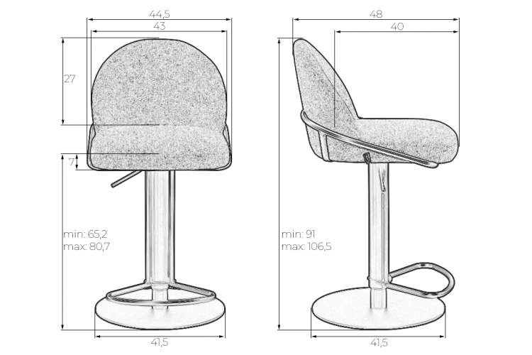 Набор 2 шт Стул барный DOBRIN OLIVER, серая ткань (FLY1347-17)-9