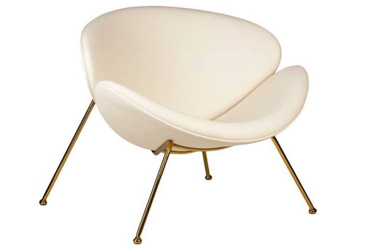 Кресло дизайнерское DOBRIN EMILY, белый винил YP17, золотое основание