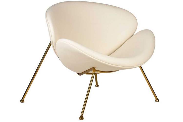 Кресло дизайнерское DOBRIN EMILY, белый винил YP17, золотое основание-1