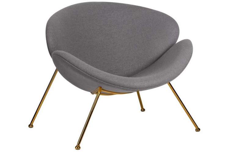 Кресло дизайнерское DOBRIN EMILY, серая ткань AF7, золотое основание
