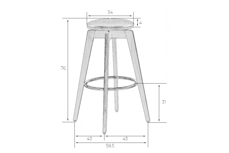 Набор 2 шт Табурет барный DOBRIN TOM'77, цвет черный глянец PU ABD 002-8