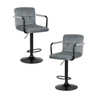 Набор 2 шт Стул барный DOBRIN KRUGER ARM BLACK, серый велюр (MJ9-75)