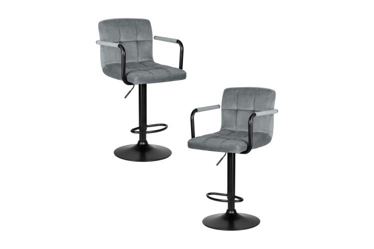 Набор 2 шт Стул барный DOBRIN KRUGER ARM BLACK, серый велюр (MJ9-75)