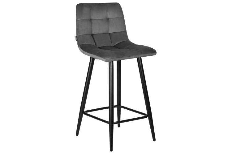 Набор 2 шт Стул полубарный DOBRIN OLIVIA, черные матовые ножки, темно-серый велюр (108-91)-1