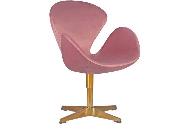 Кресло дизайнерское DOBRIN SWAN, розовый велюр BLUVEL52, золотое основание