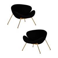 Набор 2 шт Кресло дизайнерское DOBRIN EMILY, черный ткань AF9, золотое основание