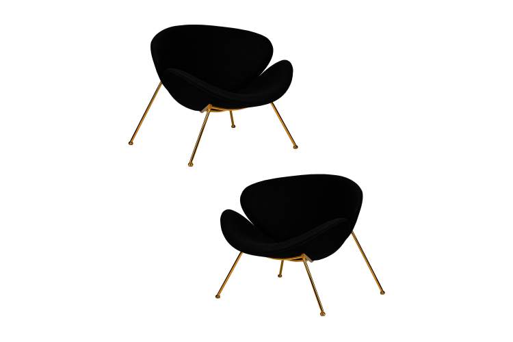 Набор 2 шт Кресло дизайнерское DOBRIN EMILY, черный ткань AF9, золотое основание