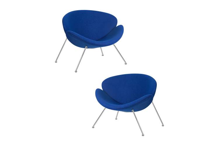 Набор 2 шт Кресло дизайнерское DOBRIN EMILY, синяя ткань AF6, хромированная сталь