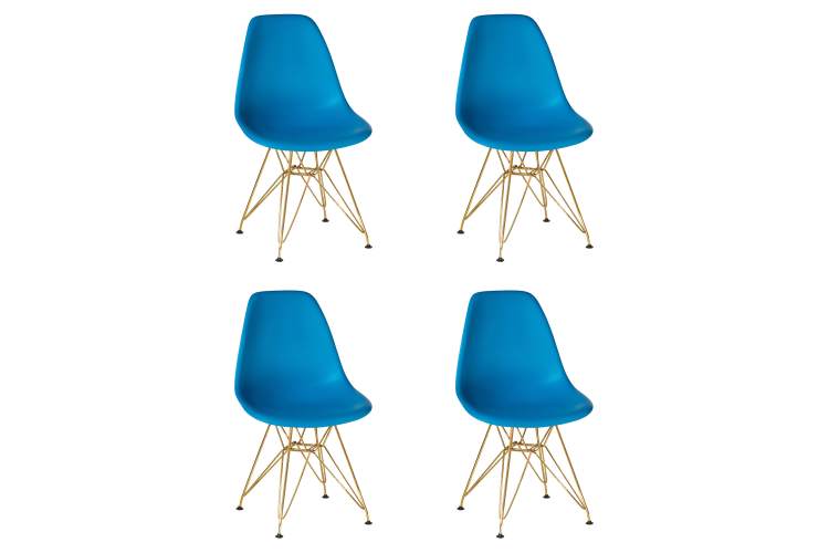 Набор 4 шт Стул обеденный DOBRIN DSR, ножки золотые, цвет голубой (BE-02)