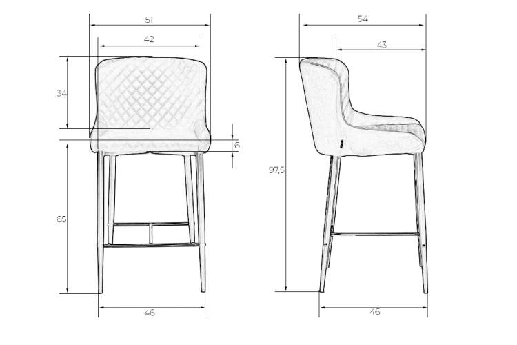 Набор 2 шт Стул полубарный DOBRIN CHRISTIAN'65, черные ножки, темно-серый велюр (V108-91)-10