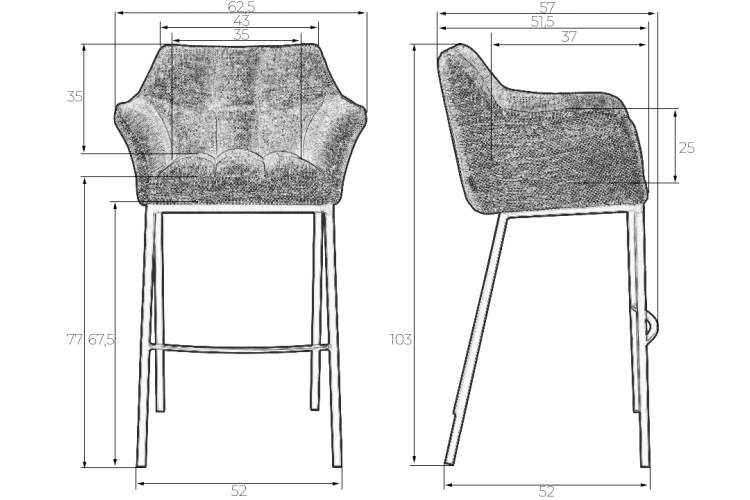 Набор 2 шт Стул барный DOBRIN LUCAS, серая ткань (F-22)-10