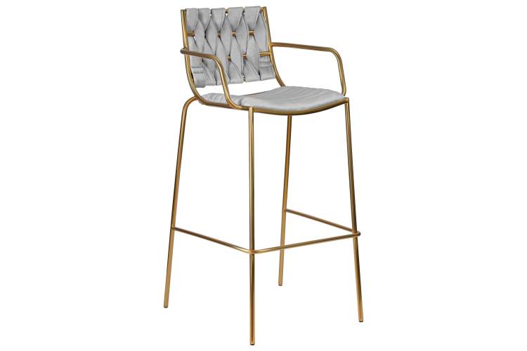 Набор 2 шт Стул барный DOBRIN MILLER GOLD, cветло-серый велюр (135-37)-1