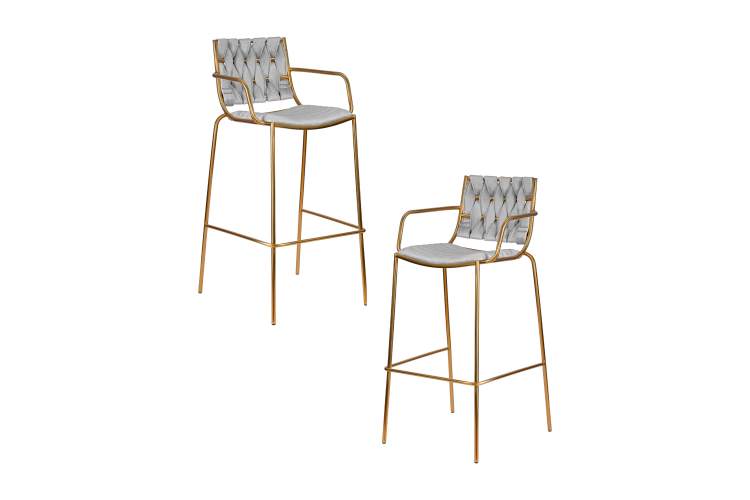 Набор 2 шт Стул барный DOBRIN MILLER GOLD, cветло-серый велюр (135-37)