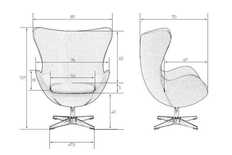 Кресло дизайнерское DOBRIN EGG, серая ткань AF7-12