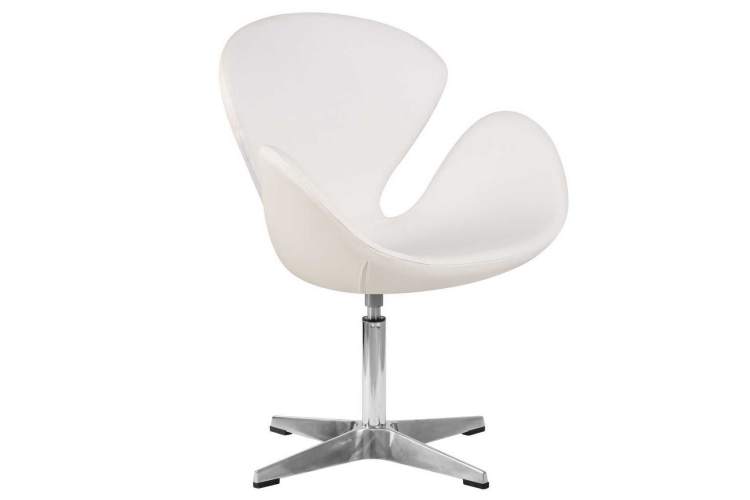 Кресло дизайнерское DOBRIN SWAN, белый кожзам P23, алюминиевое основание