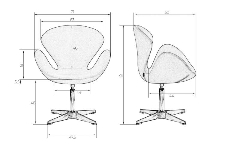 Кресло дизайнерское DOBRIN SWAN, серая ткань AF7, алюминиевое основание-9