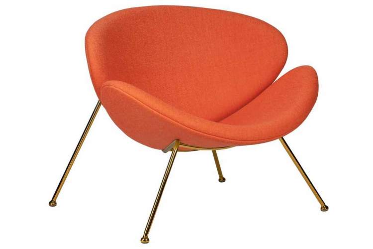 Кресло дизайнерское DOBRIN EMILY, оранжевая ткань AF, золотое основание
