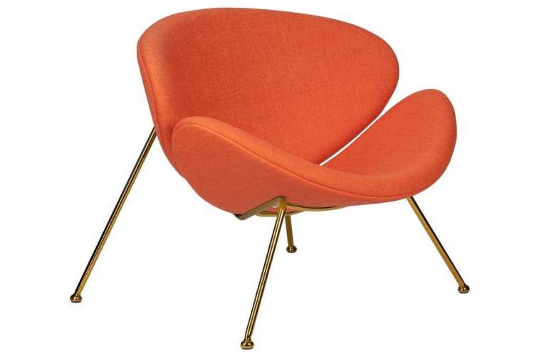 Кресло дизайнерское DOBRIN EMILY, оранжевая ткань AF, золотое основание-1