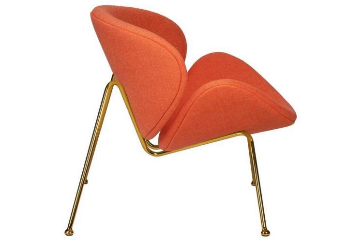 Кресло дизайнерское DOBRIN EMILY, оранжевая ткань AF, золотое основание-2