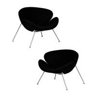 Набор 2 шт Кресло дизайнерское DOBRIN EMILY, черный ткань AF9, хромированная сталь