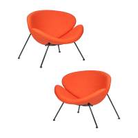Набор 2 шт Кресло дизайнерское DOBRIN EMILY, оранжевая ткань AF, черное основания
