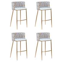 Набор 4 шт Стул барный DOBRIN EMMA GOLD, белый PU (T-01), белая ткань (F-49)