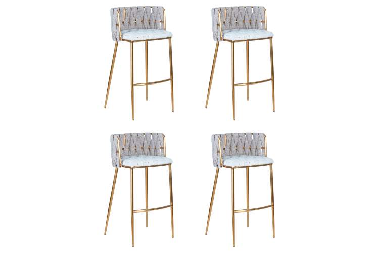 Набор 4 шт Стул барный DOBRIN EMMA GOLD, белый PU (T-01), белая ткань (F-49)