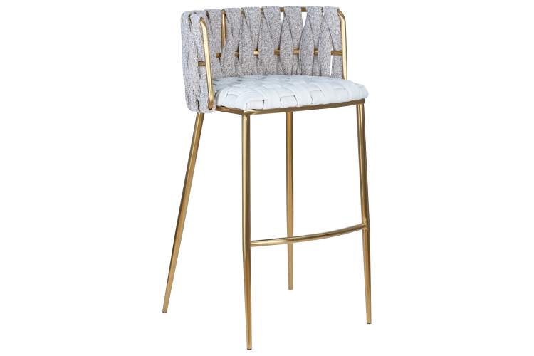 Набор 4 шт Стул барный DOBRIN EMMA GOLD, белый PU (T-01), белая ткань (F-49)-1