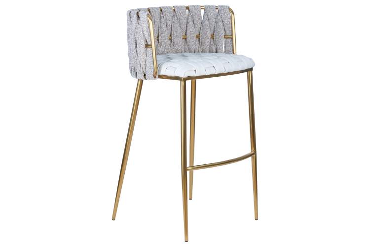 Набор 4 шт Стул барный DOBRIN EMMA GOLD, белый PU (T-01), белая ткань (F-49)-2