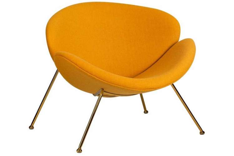 Кресло дизайнерское DOBRIN EMILY, желтая ткань AF13, золотое основание