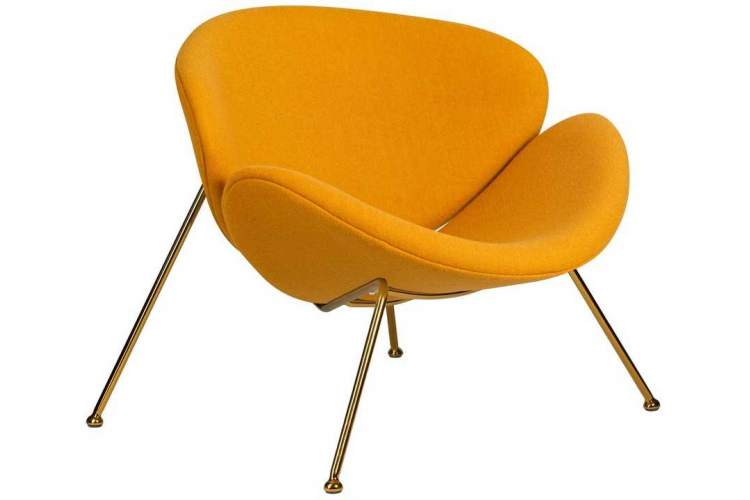 Кресло дизайнерское DOBRIN EMILY, желтая ткань AF13, золотое основание-1