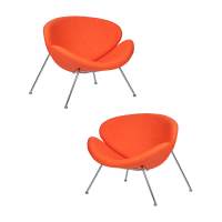 Набор 2 шт Кресло дизайнерское DOBRIN EMILY, оранжевая ткань AF, хромированная сталь