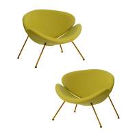 Набор 2 шт Кресло дизайнерское DOBRIN EMILY, светло-зеленая ткань AF3, золотое основание