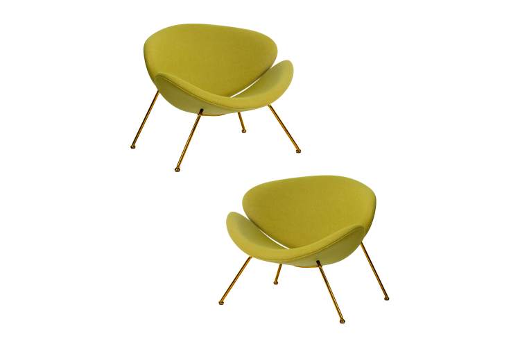 Набор 2 шт Кресло дизайнерское DOBRIN EMILY, светло-зеленая ткань AF3, золотое основание